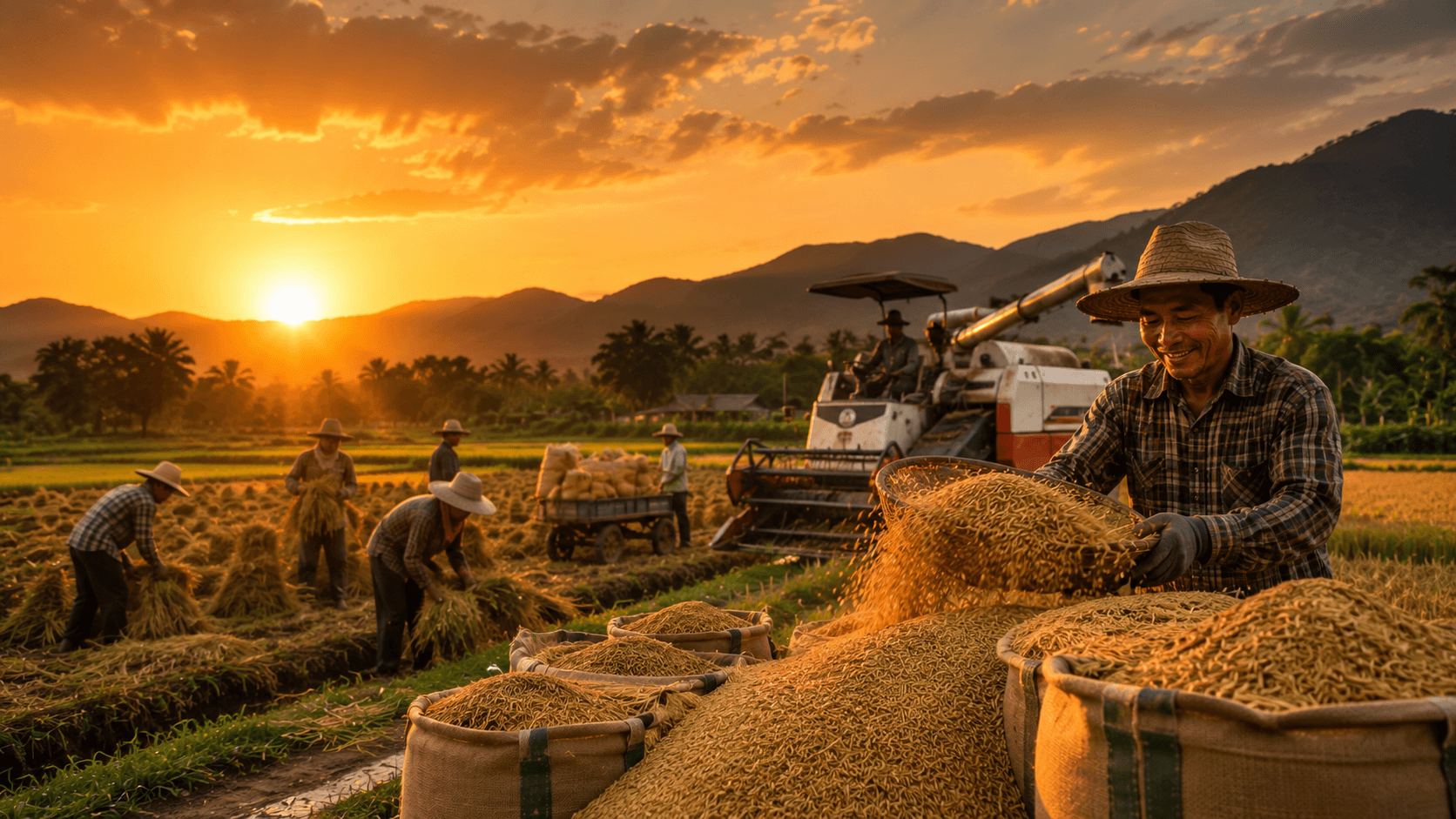 Evening harvest in a Thai agricultural community