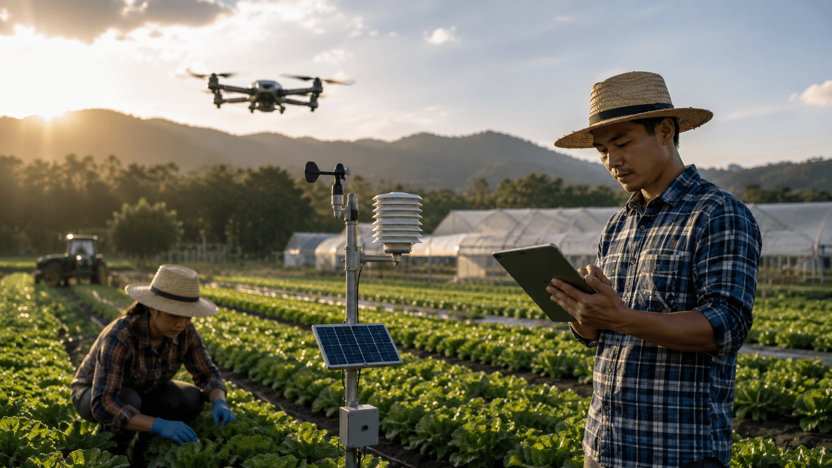 Thai farmers using modern agricultural tools