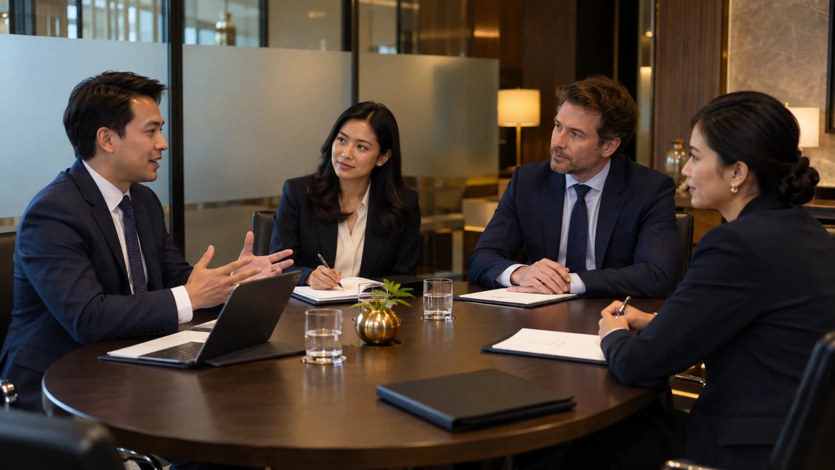 Conceptual professionals in an investment coordination meeting
