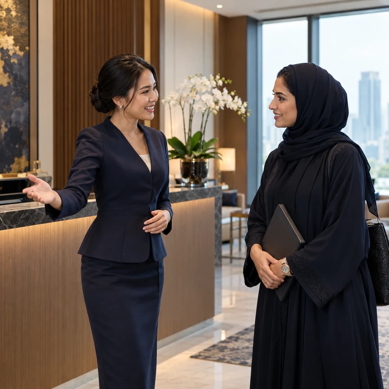 Conceptual business adviser welcoming an entrepreneur