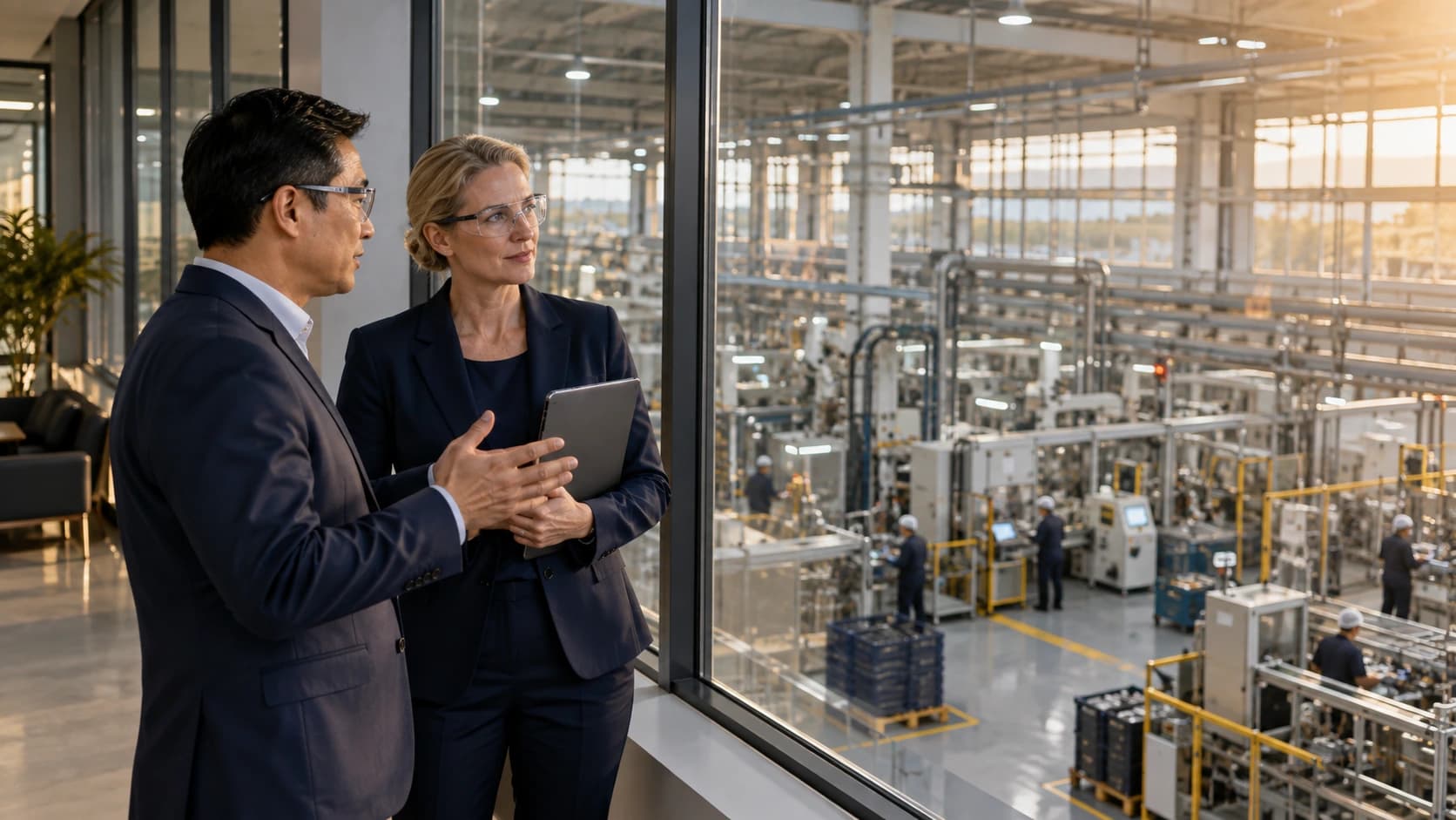 Conceptual project representatives discussing manufacturing expansion