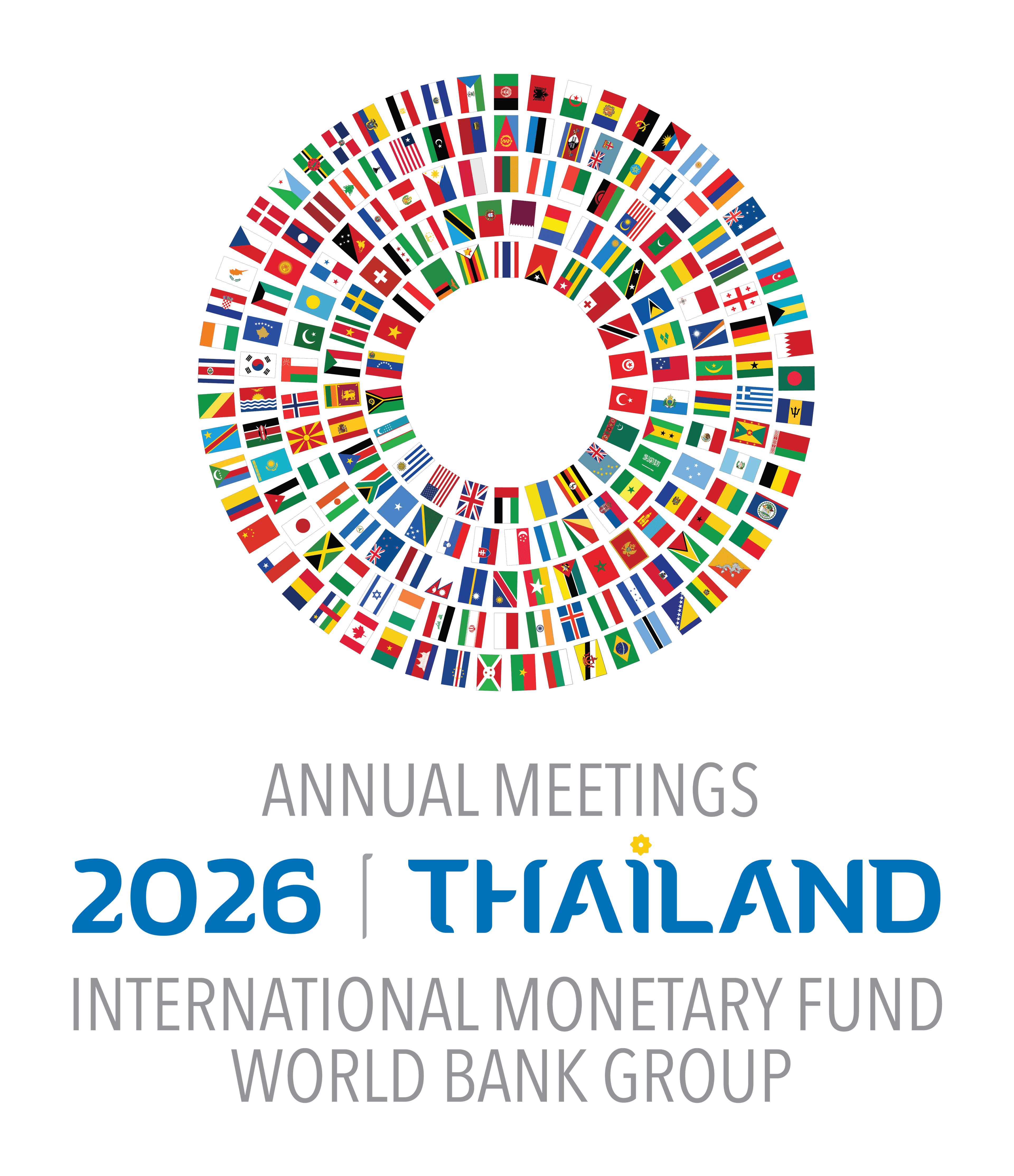 Official 2026 Annual Meetings Thailand logo: a ring of member-country flags above the words Annual Meetings 2026 Thailand, International Monetary Fund, World Bank Group