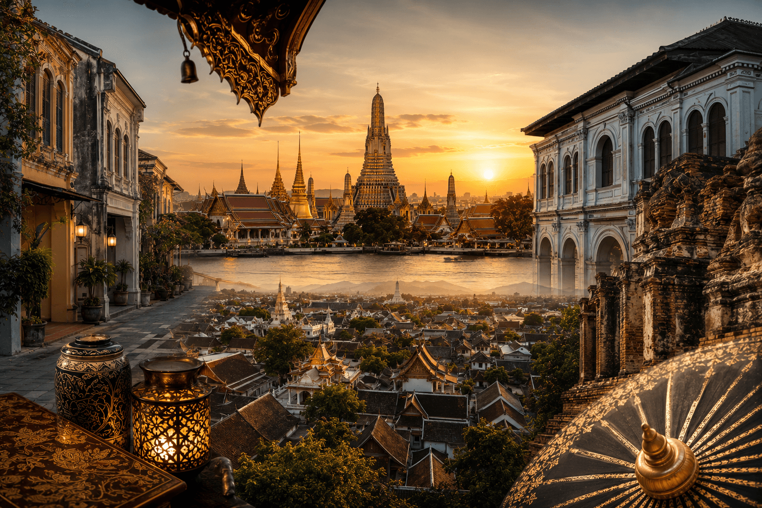 Historic heritage route through a Thai city