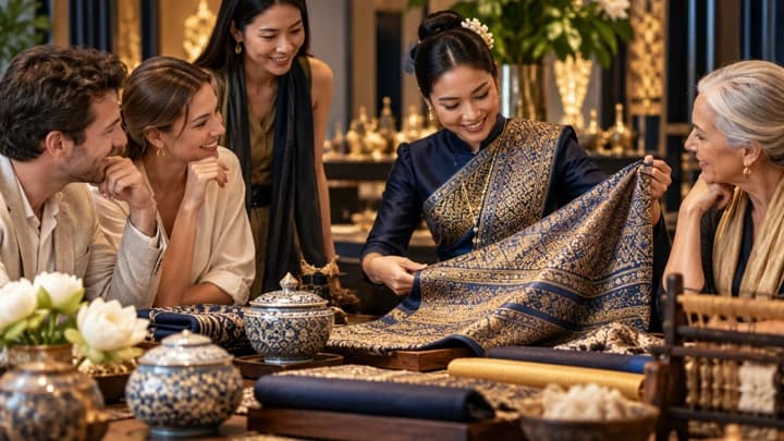 ภาพประกอบ: ความคิดสร้างสรรค์และการแลกเปลี่ยนทางวัฒนธรรมของไทย เป็นงานศิลป์เชิงแนวคิดของบุคคลและฉากที่ไม่ระบุตัวตน ไม่ใช่ภาพถ่ายของบุคคล เหตุการณ์ รางวัล หรือผลการจัดอันดับจริง