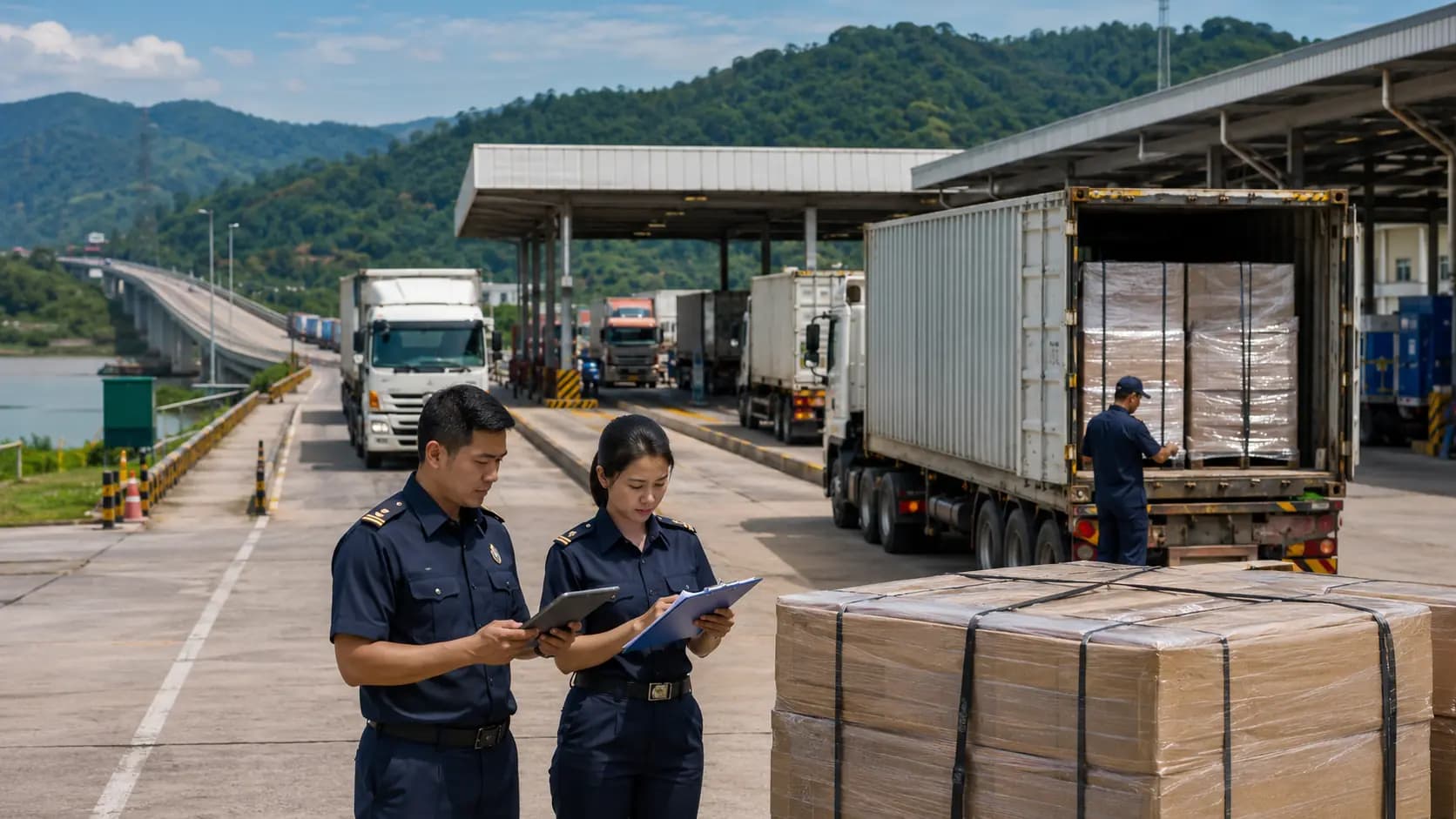Border road trade gateway in southern Thailand