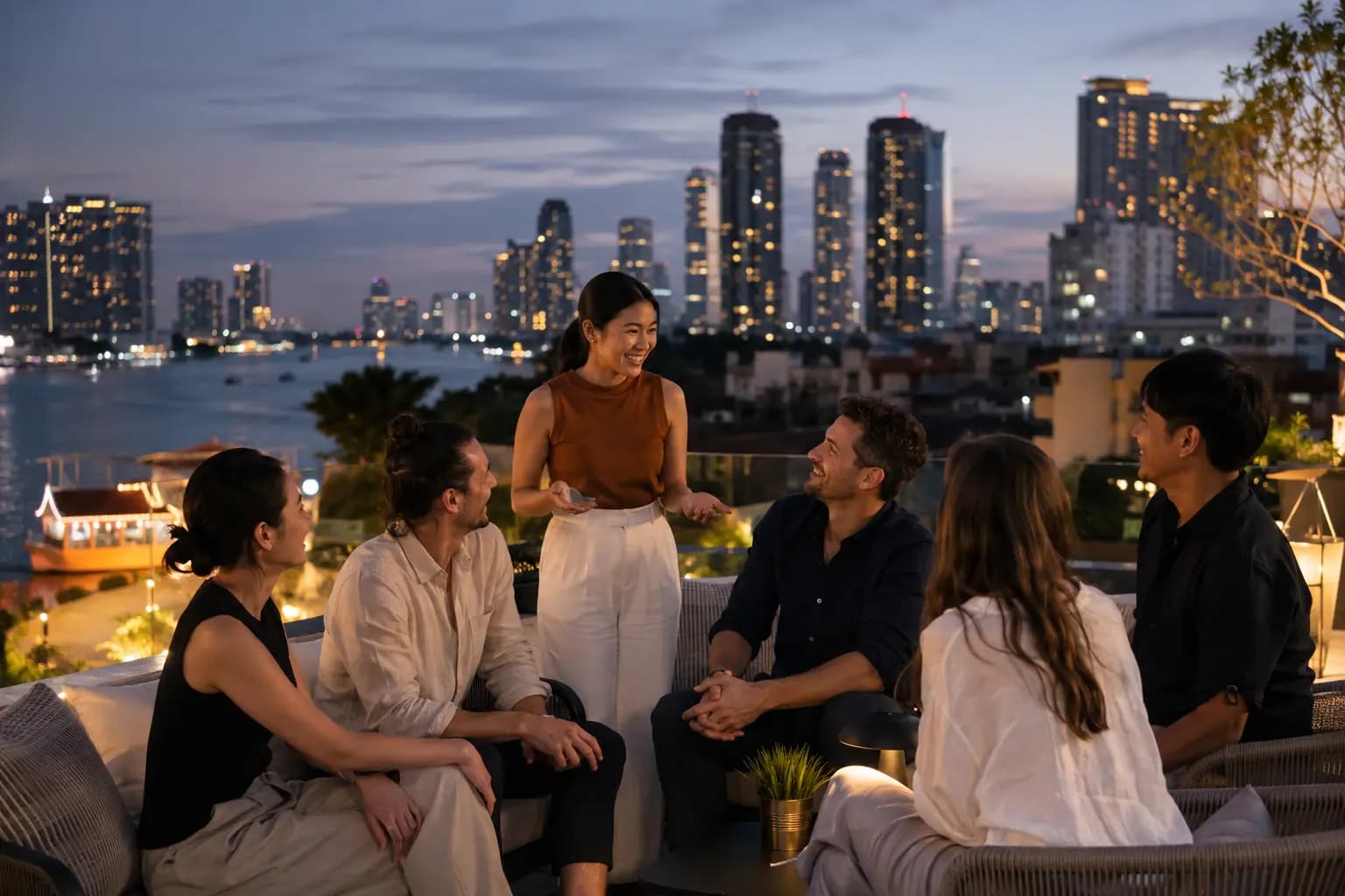 An international group meeting and building professional connections in Bangkok.
