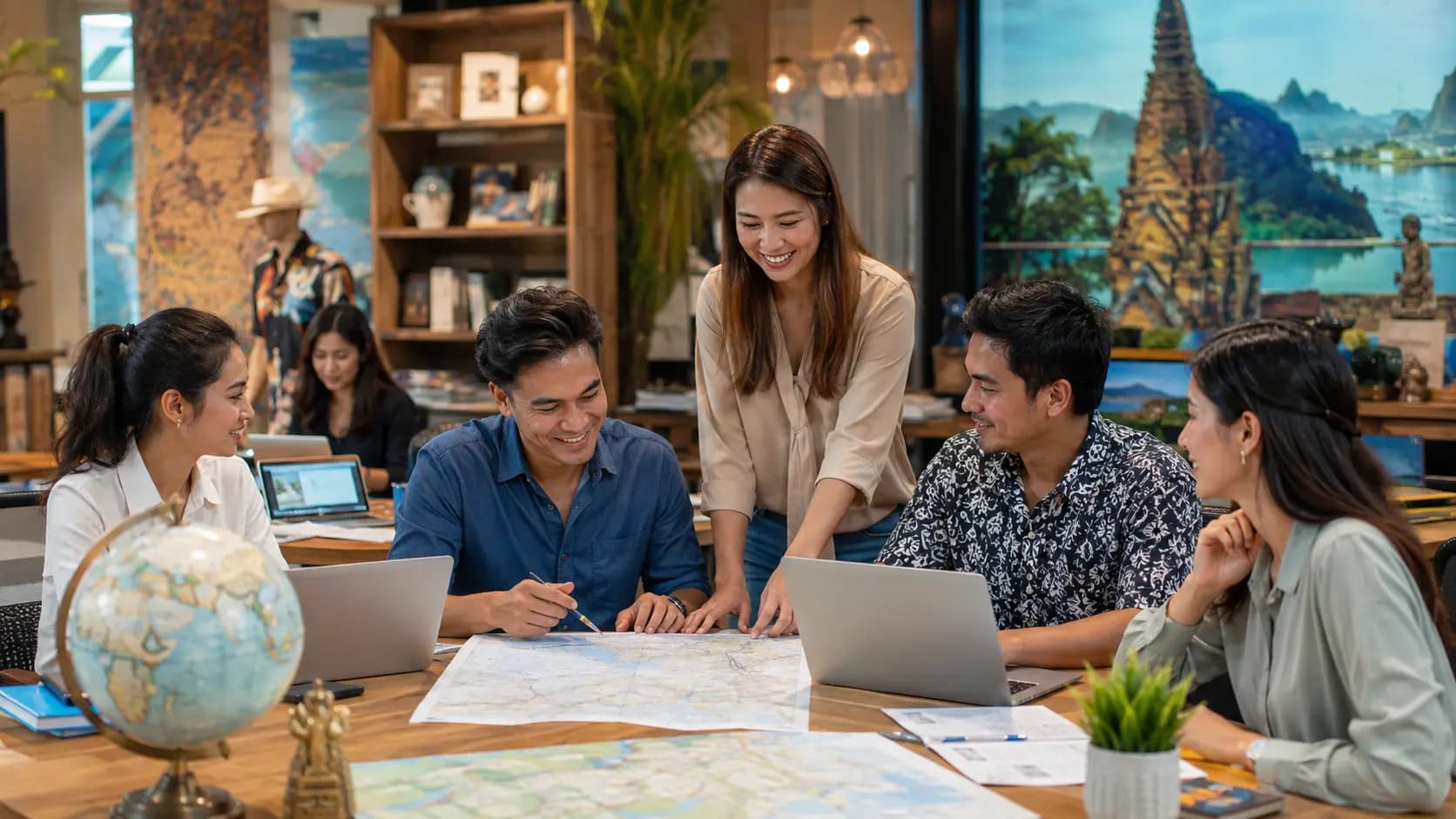 Conceptual editorial image representing tour-operator and travel-distribution business activity in Thailand.