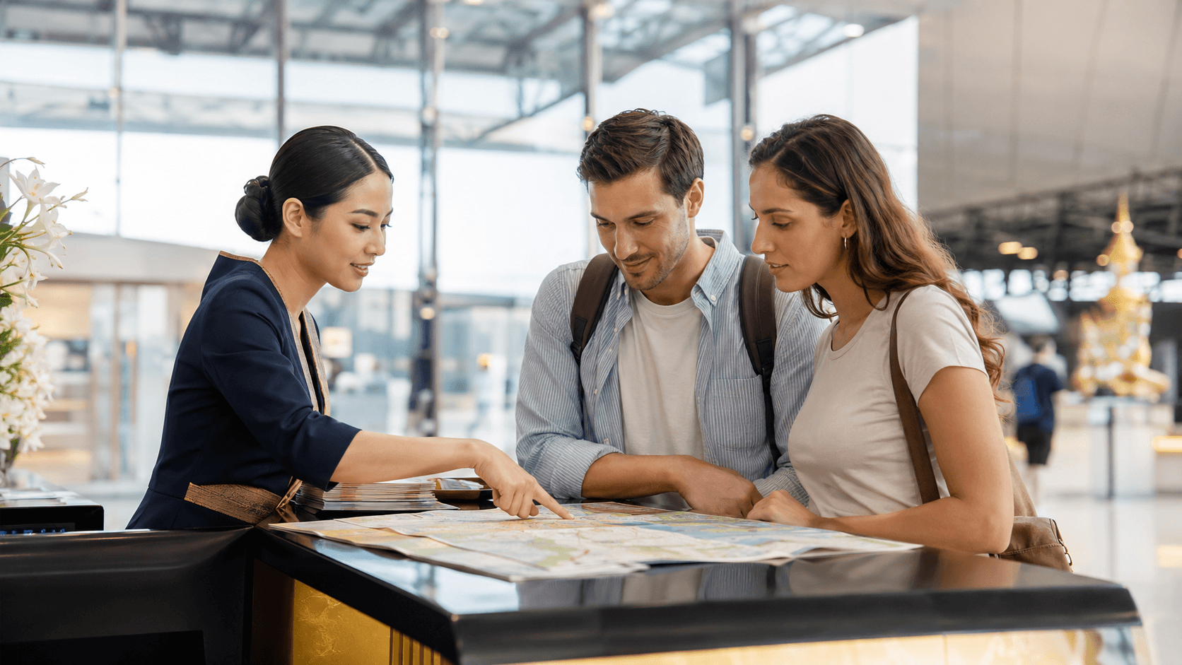 Thailand visitor information officer helping international travelers