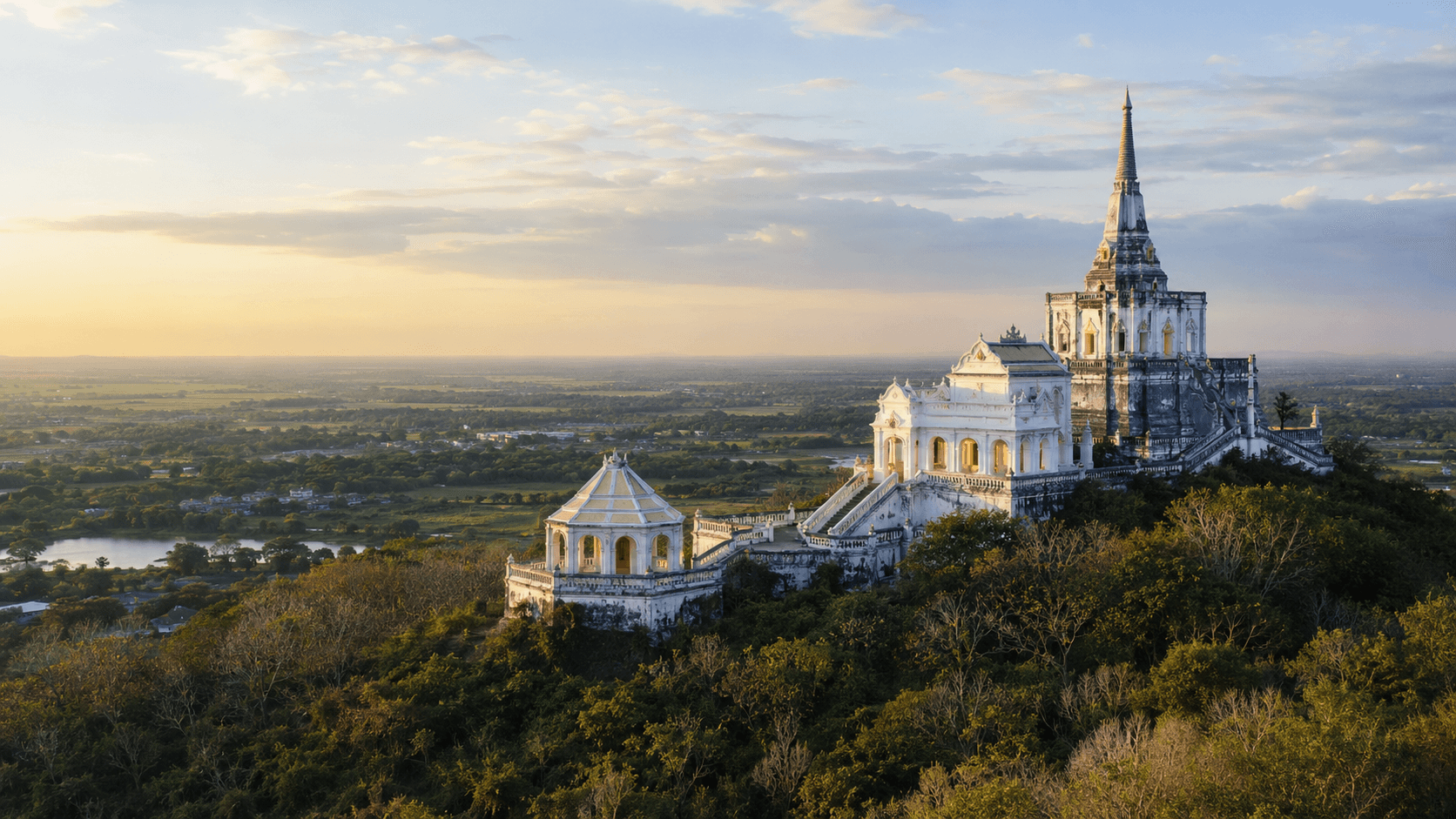 Historic hilltop architecture representing Phra Nakhon Khiri in Phetchaburi