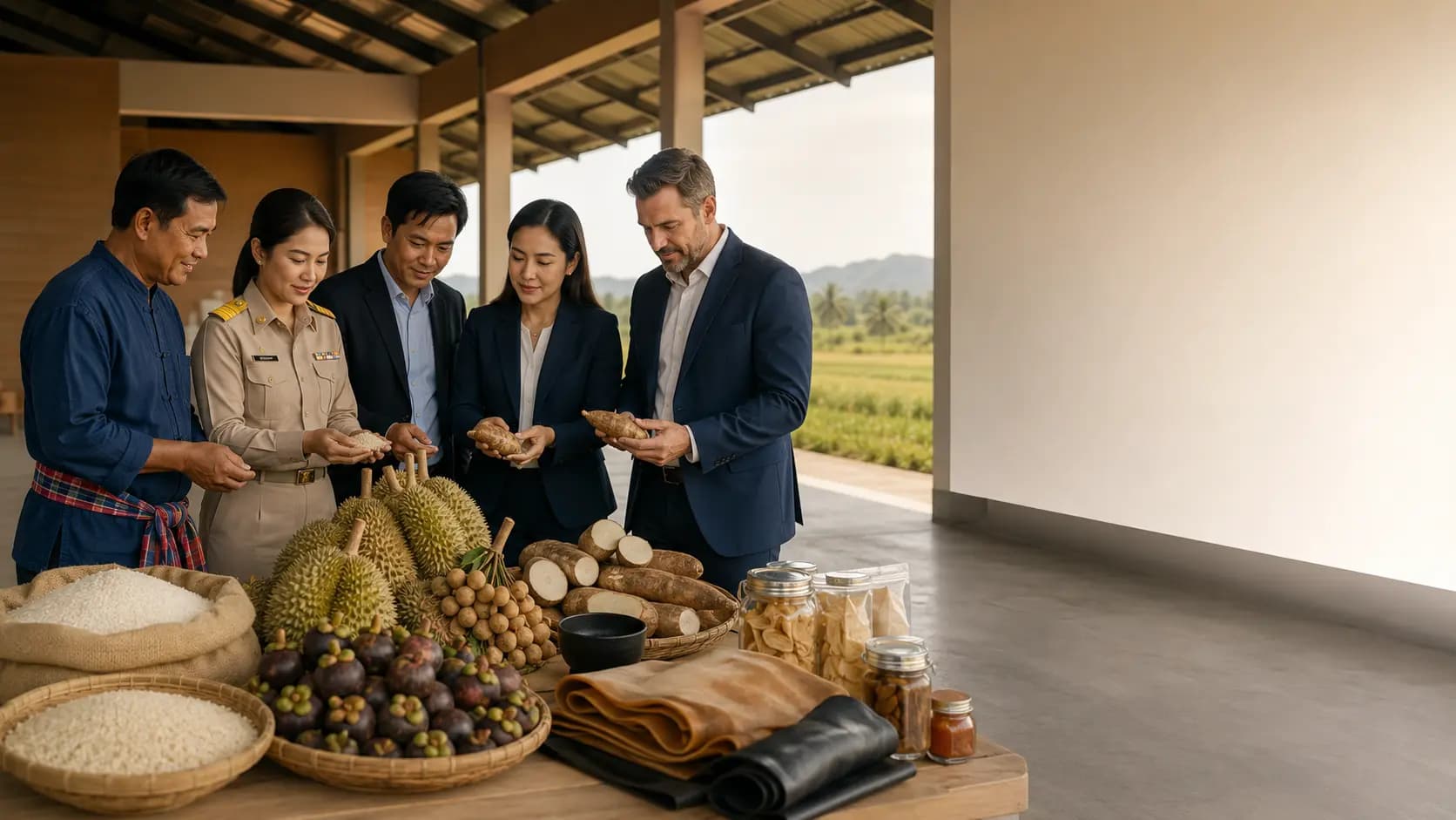 Conceptual illustration of the relationship between Thailand's agricultural brands, processors, exporters and institutional support network.