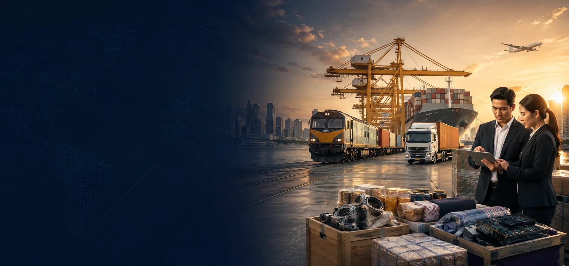 Thailand's integrated export network connecting ports, freight rail, road logistics, air cargo and international business.