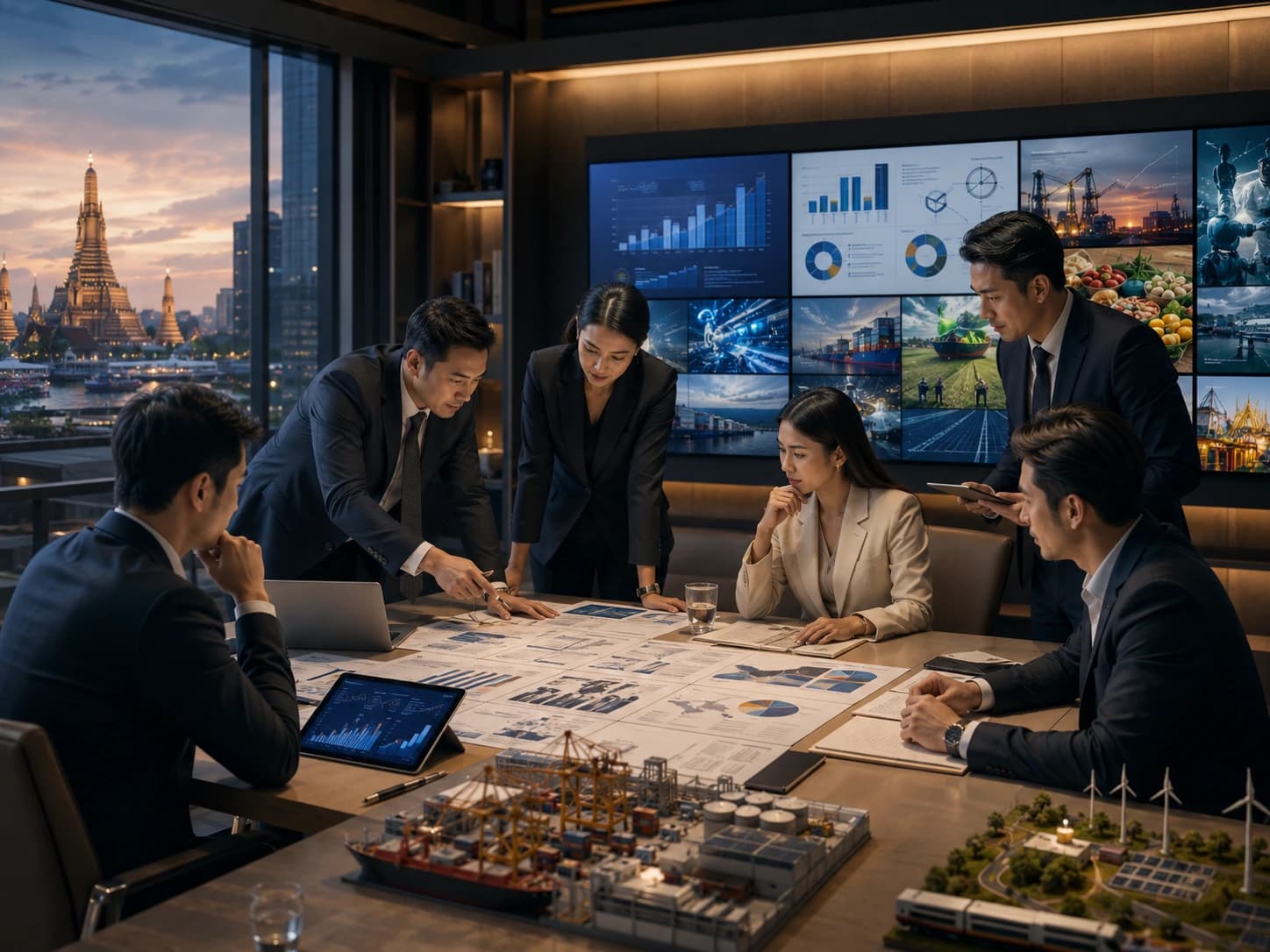 Business team reviewing Thailand industry and infrastructure strategy