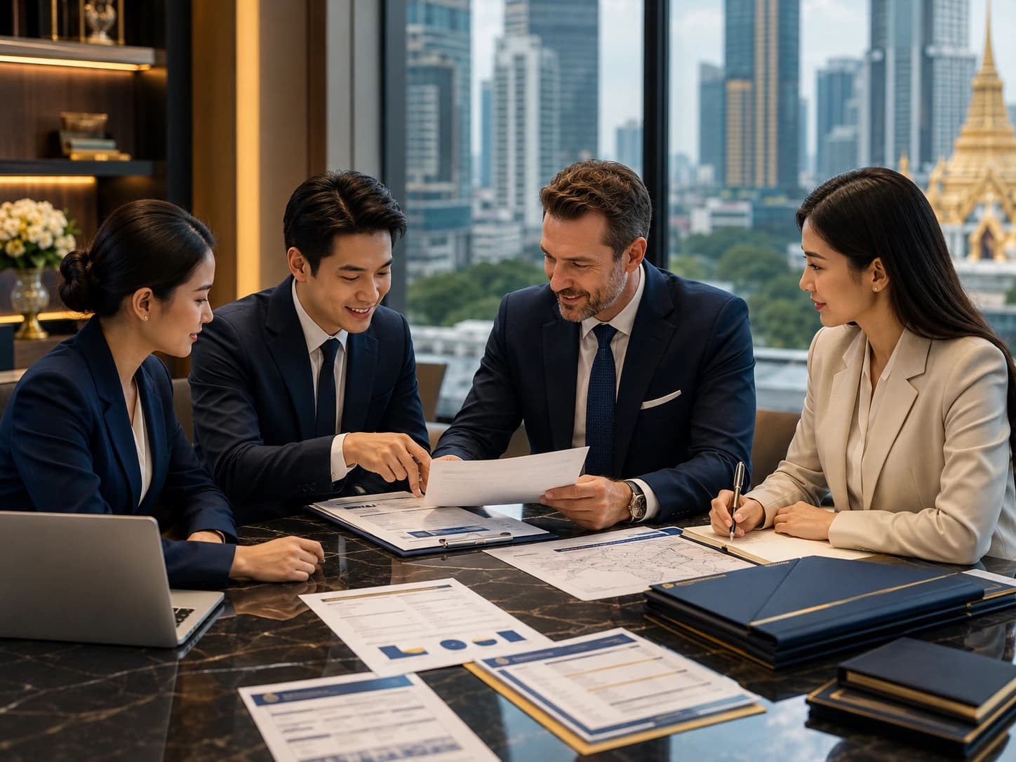 Business advisers discussing company setup and investment in Bangkok