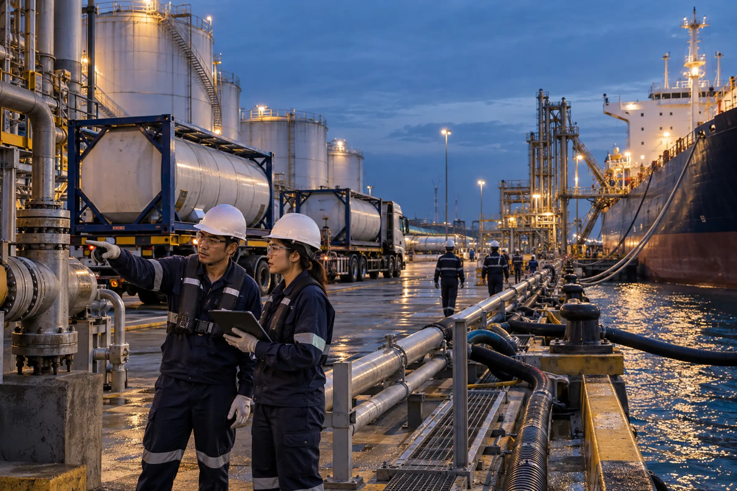 Bulk liquid import terminal for feedstock logistics
