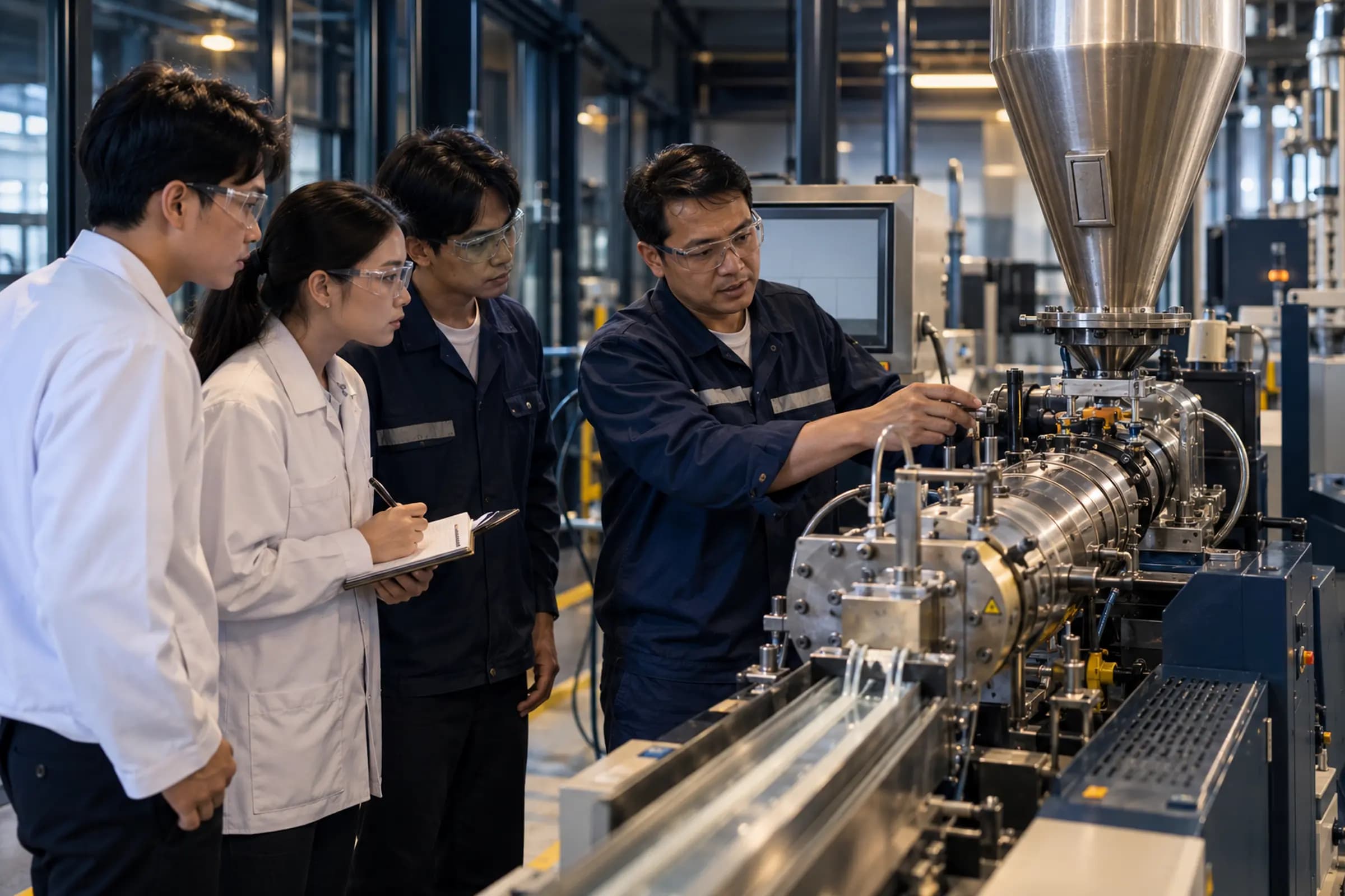 Process engineers and technicians at a Thai chemical facility