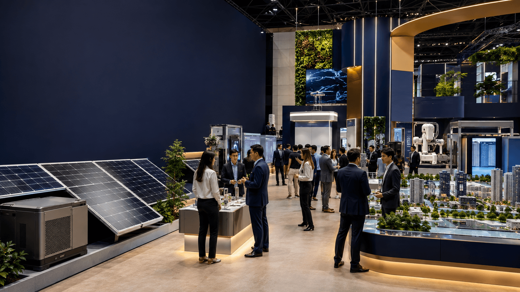 T3 editorial visualization of sustainability and clean-energy technology displayed at an exhibition.