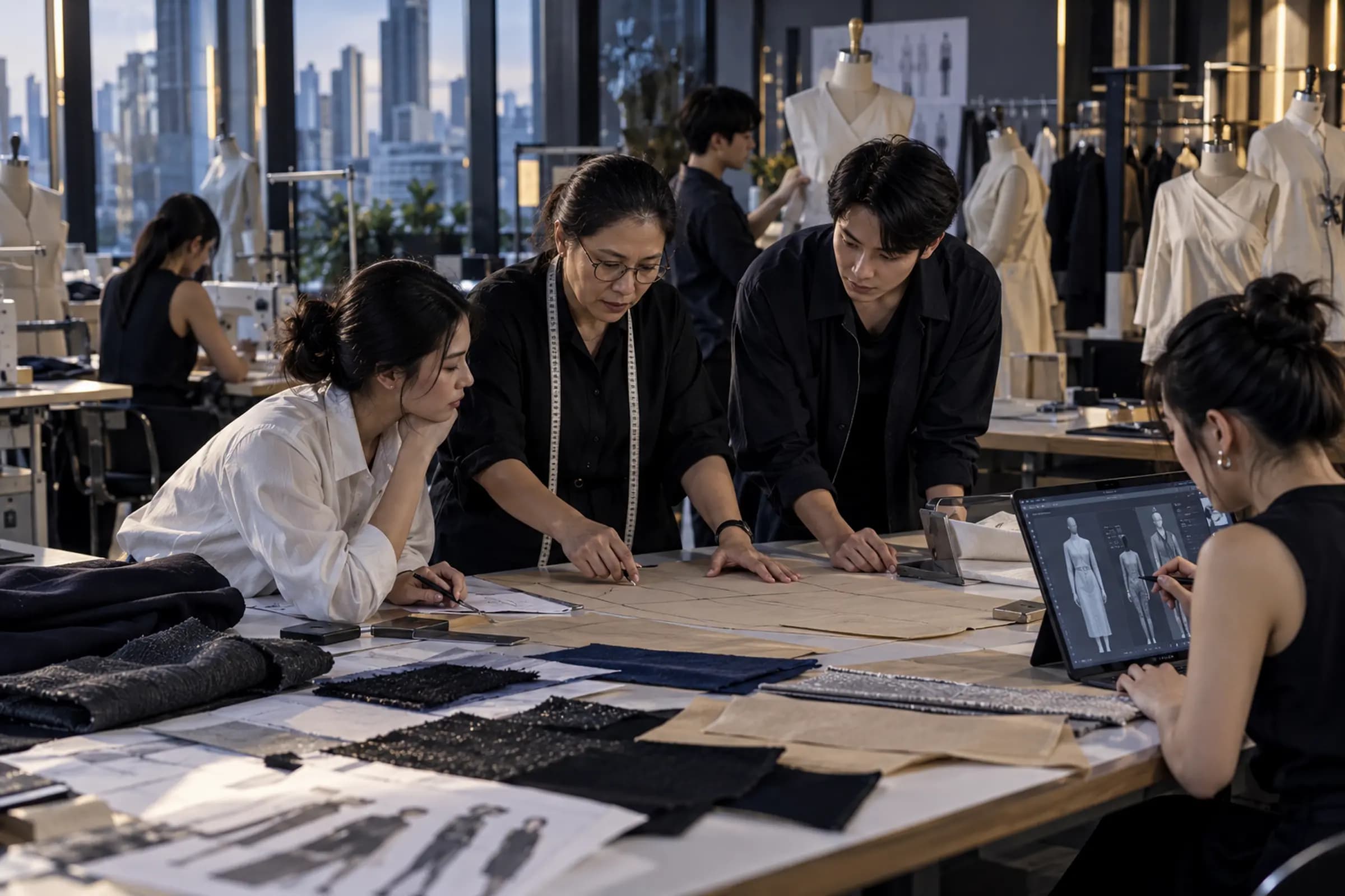 Fashion design students and educators at a Thai university
