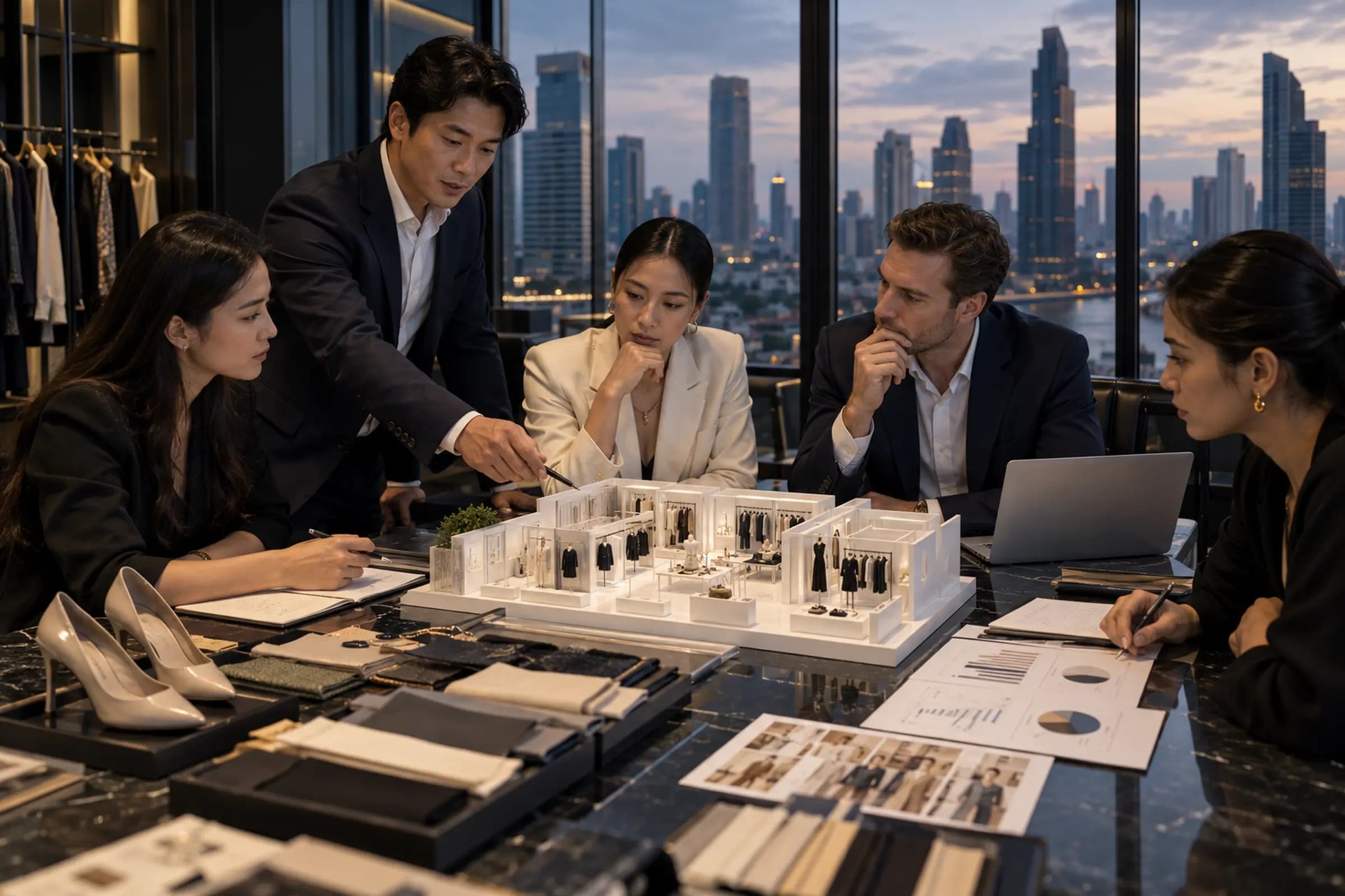 Investment and market-entry planning meeting for a Thailand fashion venture