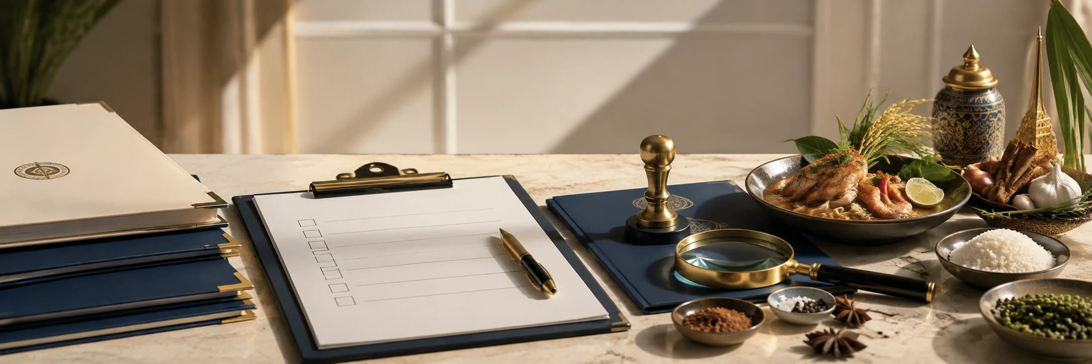 Editorial banner representing standards, certification and governance behind Thailand's food and halal ecosystem