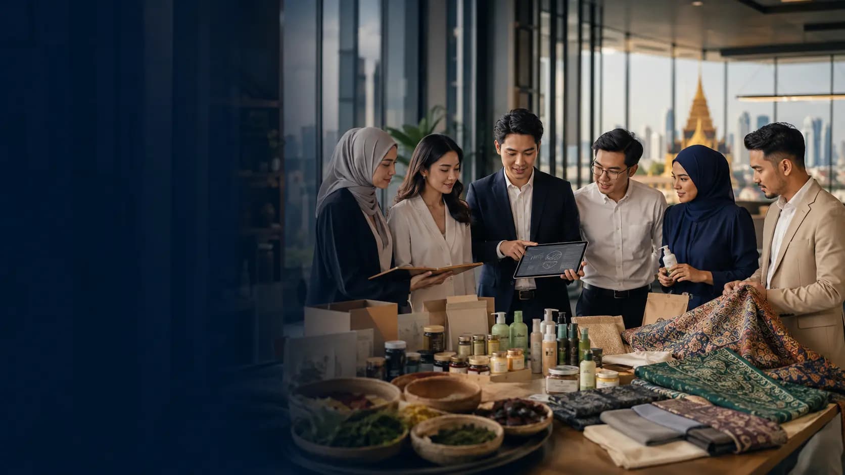 A halal-certified Thai food production line, representing Thailand's certified halal food, cosmetics, fashion, travel and logistics ecosystem.