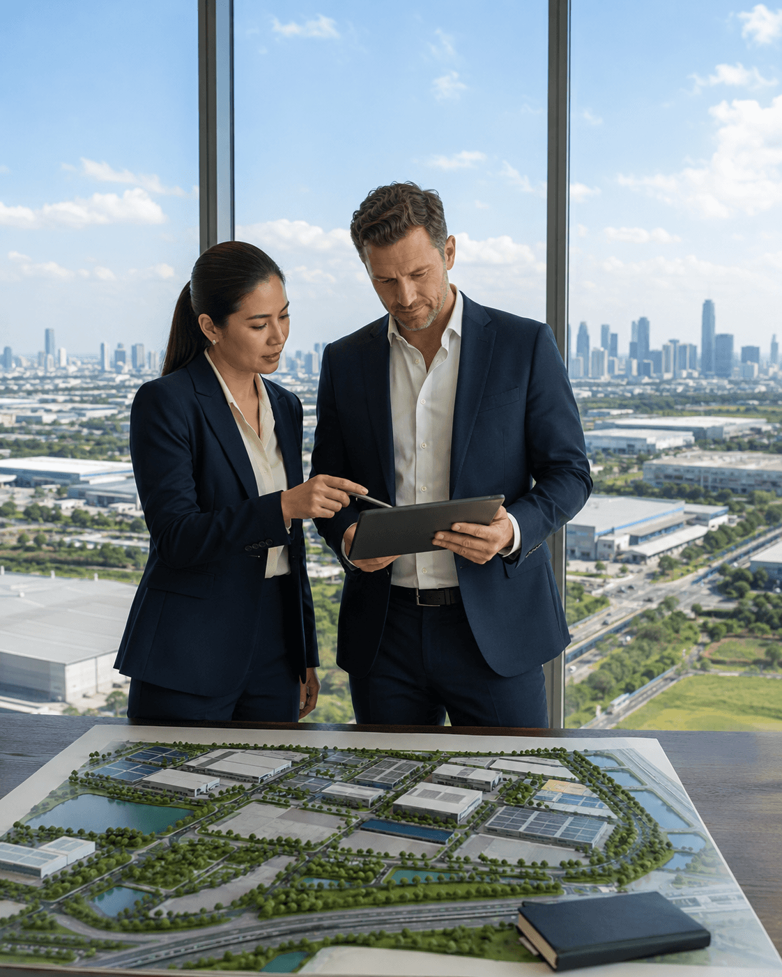 Thai investment strategist and international founder planning an investment journey around a sustainable industrial-estate model.
