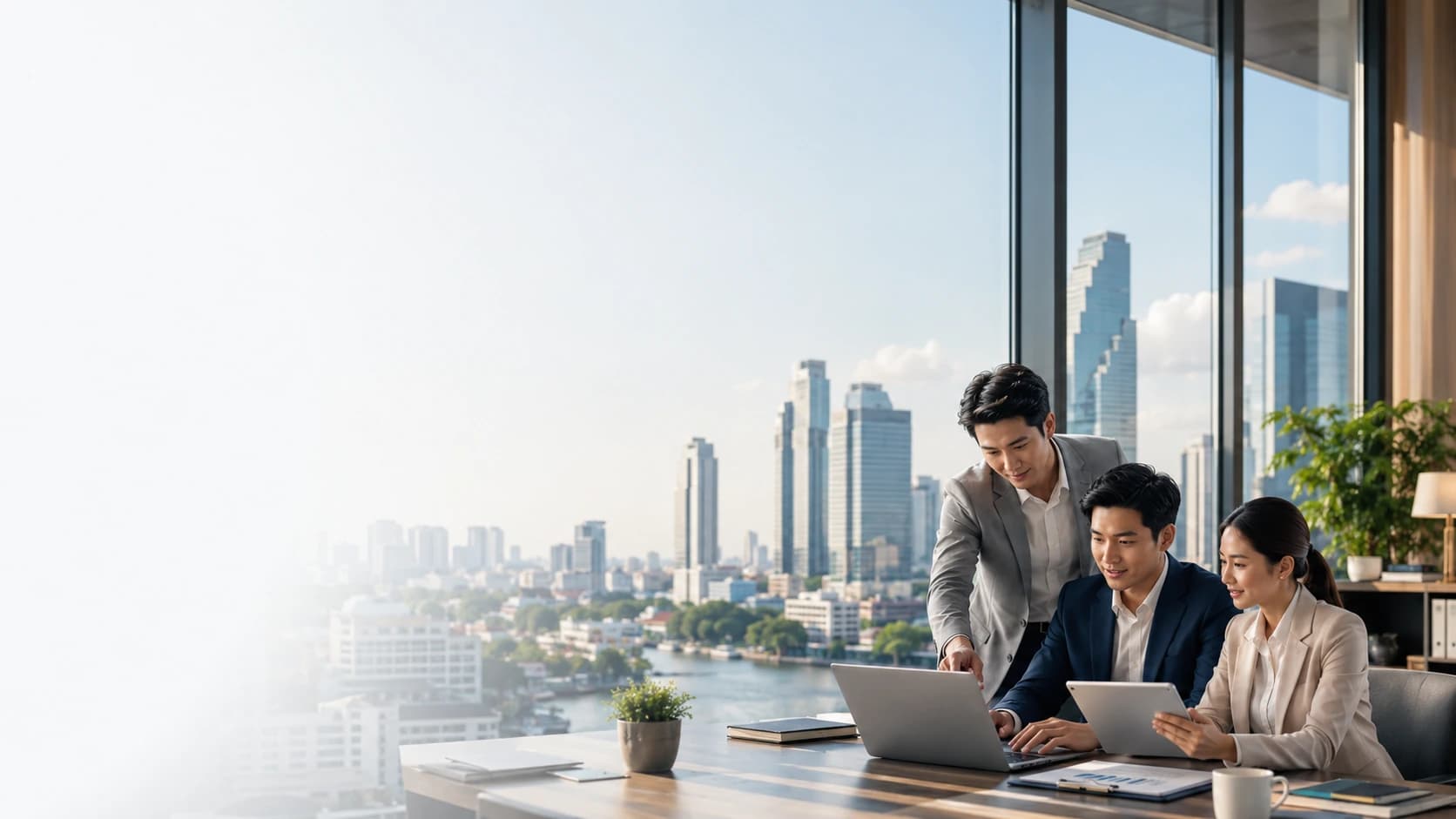 Technology business team working in a modern Bangkok office