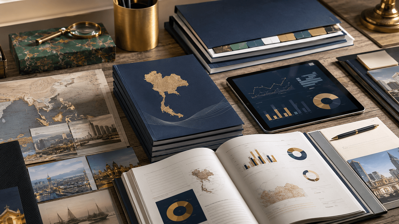 Reports and knowledge resources at the T3 Knowledge Hub, shown through a flat-lay of research materials