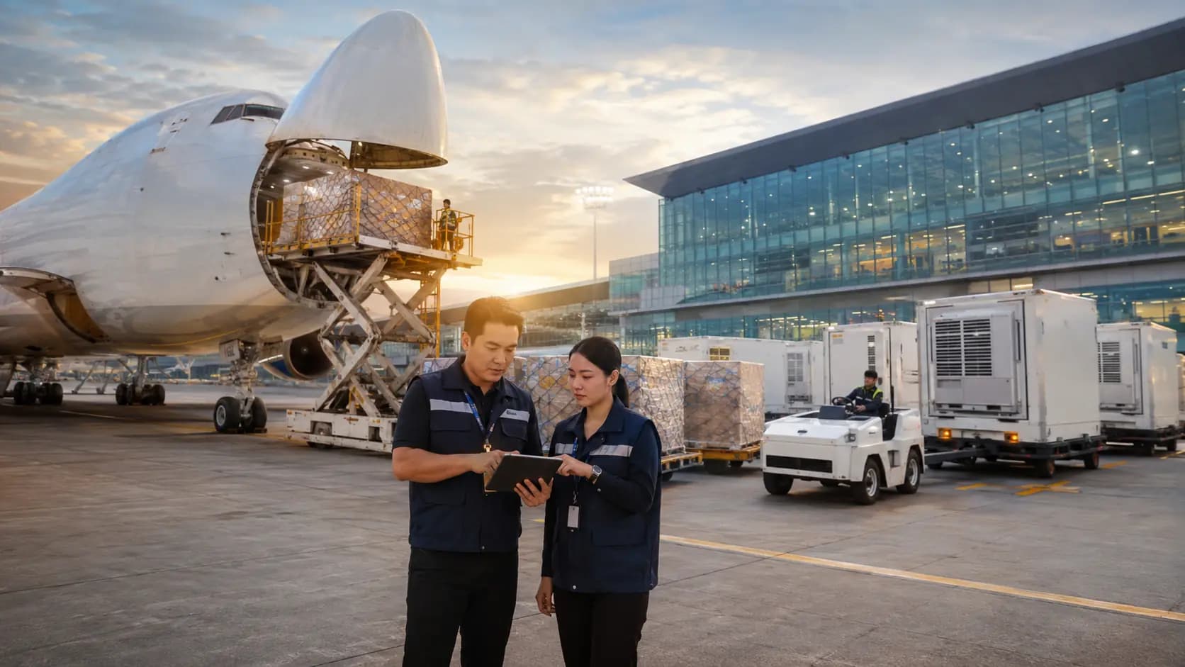 Editorial visualisation of a Thailand airport air-cargo trade gateway.