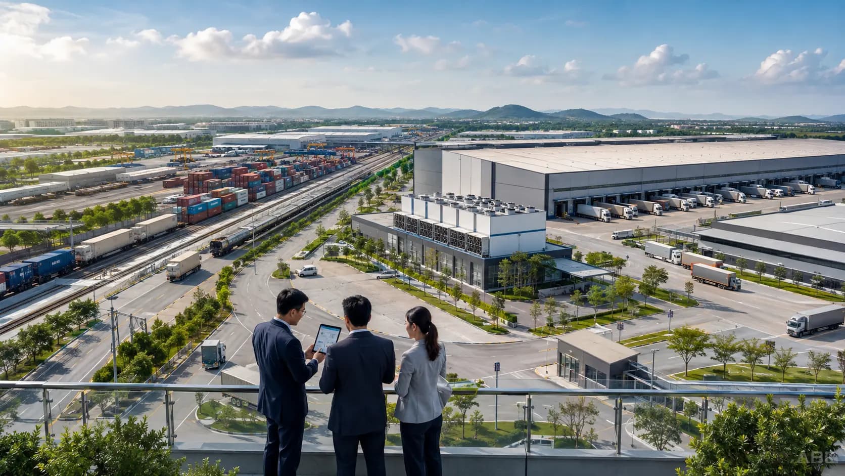 Editorial visualisation of an industrial and logistics corridor in Thailand.