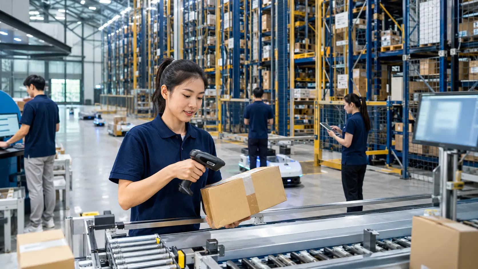 Editorial visualisation of an automated smart warehouse and distribution facility.