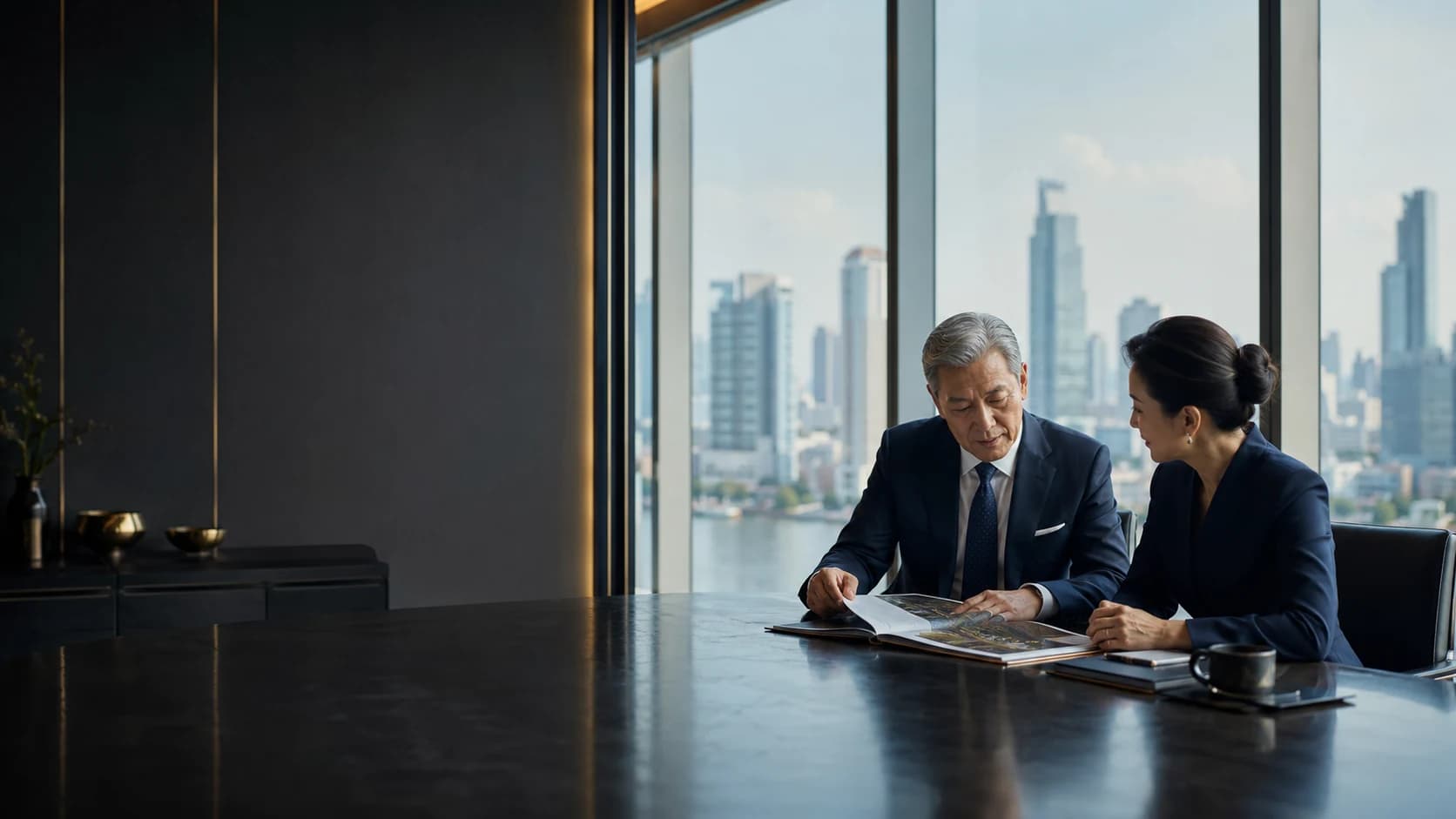 An executive reviewing a sector exclusivity proposal, representing a single company's exclusive sponsorship of a defined Thailand sector