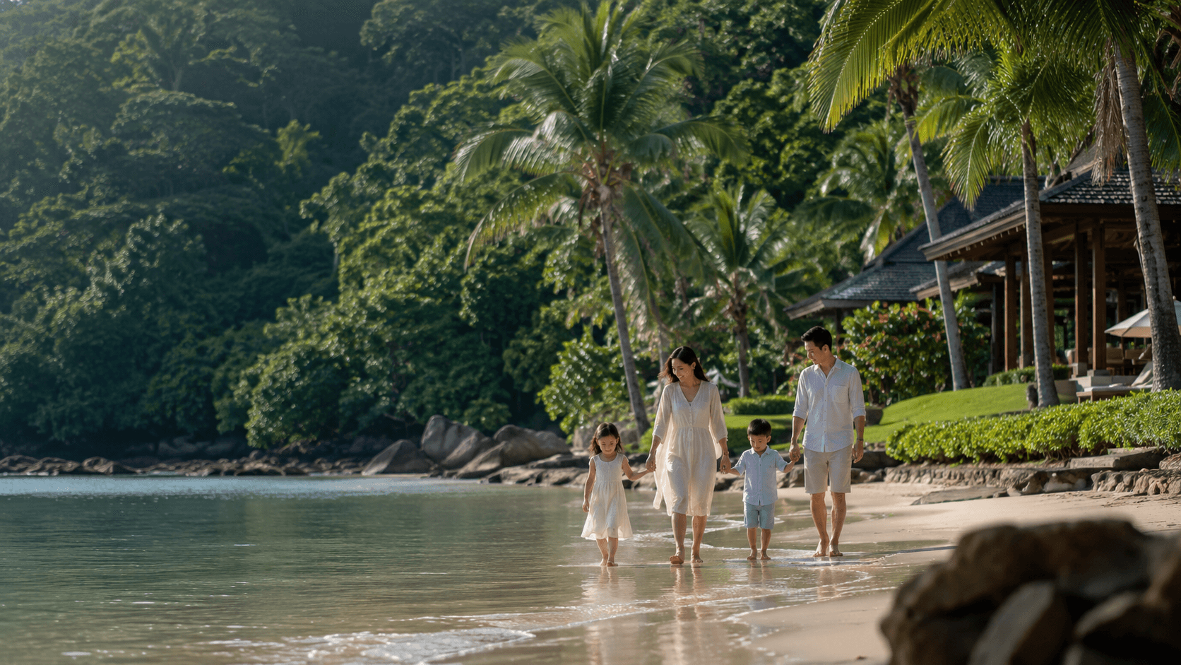 A family staying amid Koh Chang's forested, nature-focused surroundings.