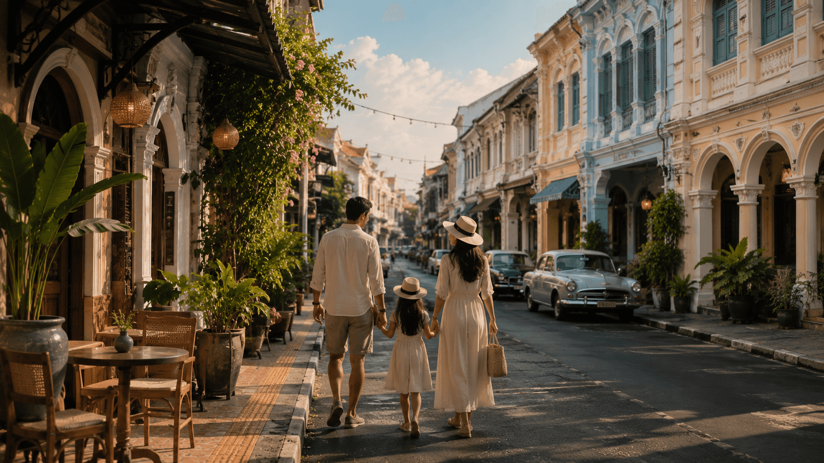 A colorful heritage shophouse street in Phuket Old Town.
