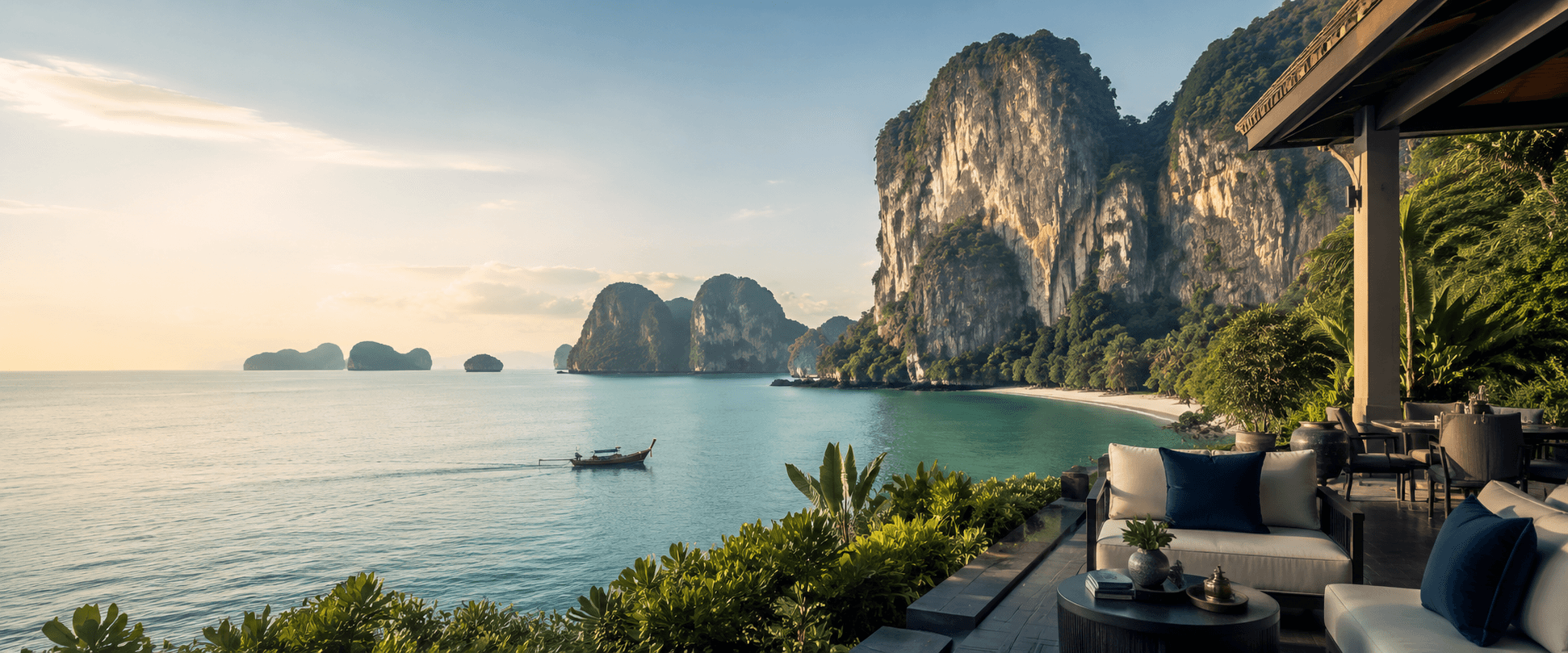A panoramic viewpoint overlooking Phang Nga Bay from Samet Nangshe.