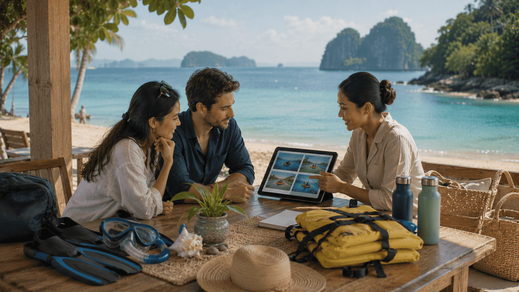 A traveler reviewing a flexible backup plan for a rainy day during island travel.