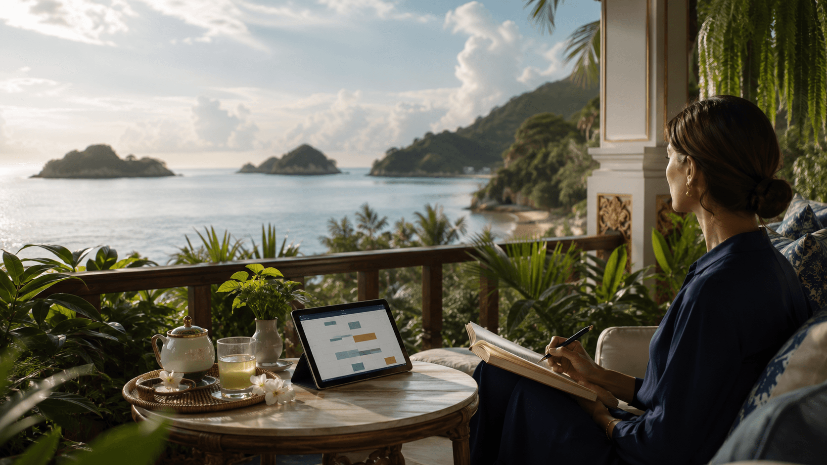 A family discussing comfort considerations for an island stay.