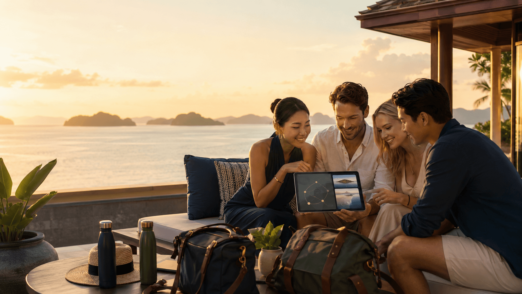A traveler reviewing local transport options between islands.