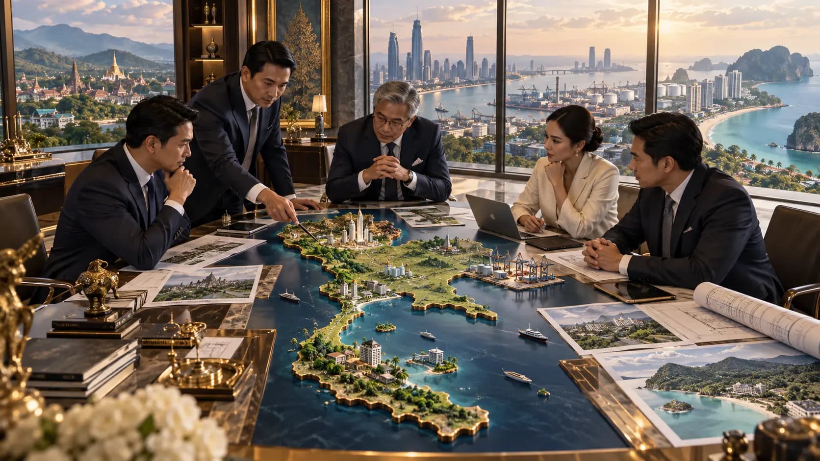Conceptual illustration of Thailand's regional property markets — a stylized composite, not a factual map