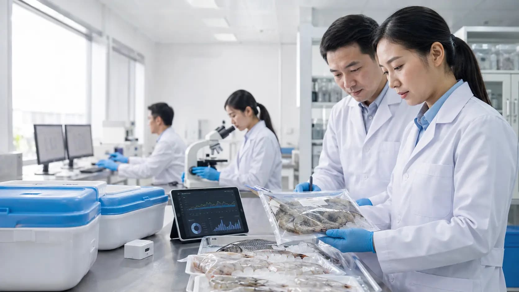 Quality inspection and traceability checks in Thai seafood processing
