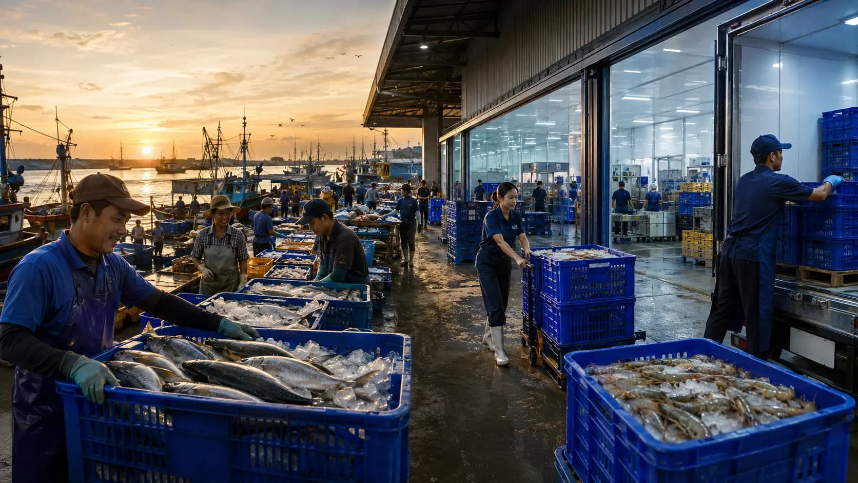 Overview of Thailand's seafood value chain from capture and farming to processing and export