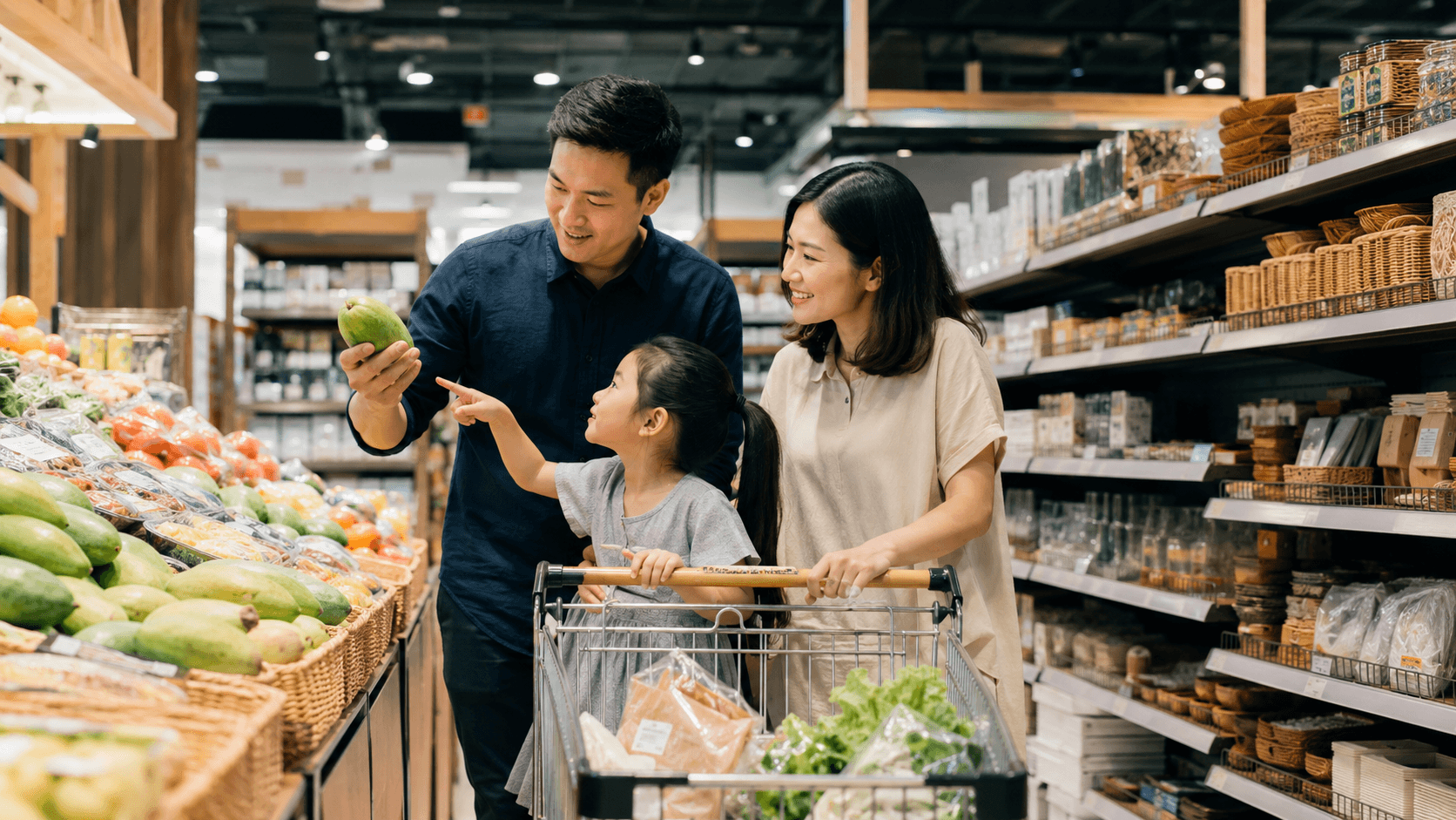 Family supermarket shopping in Thailand