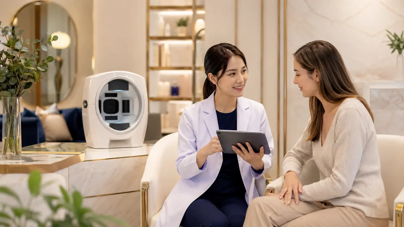 A non-invasive aesthetic beauty treatment being administered in a Thai clinic setting.