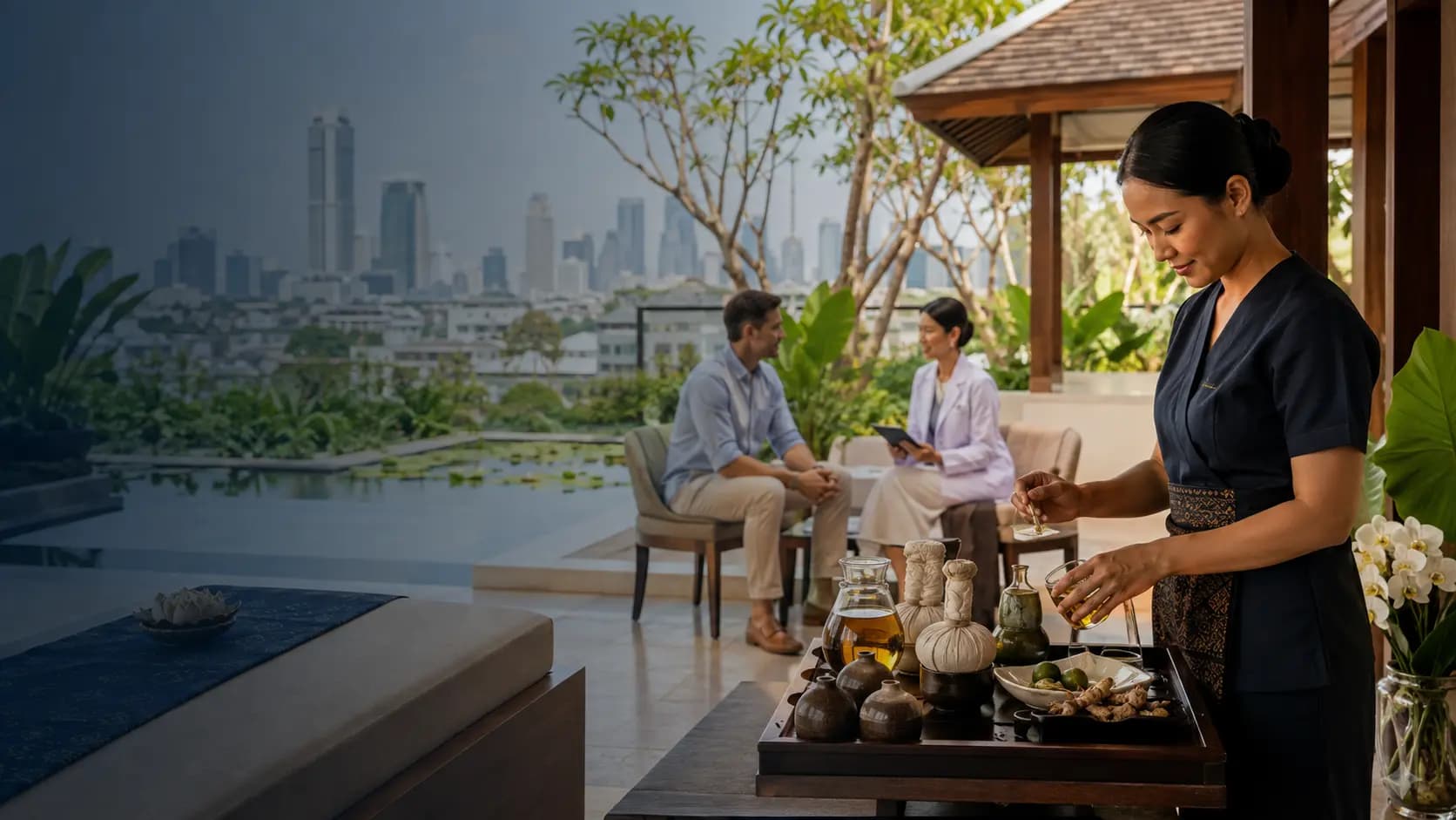 A traditional Thai spa treatment setting representing Thailand's wellness and beauty-services economy.