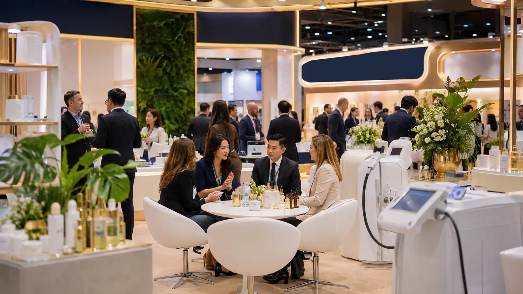 Business networking at a spa, wellness and beauty trade show in Thailand.