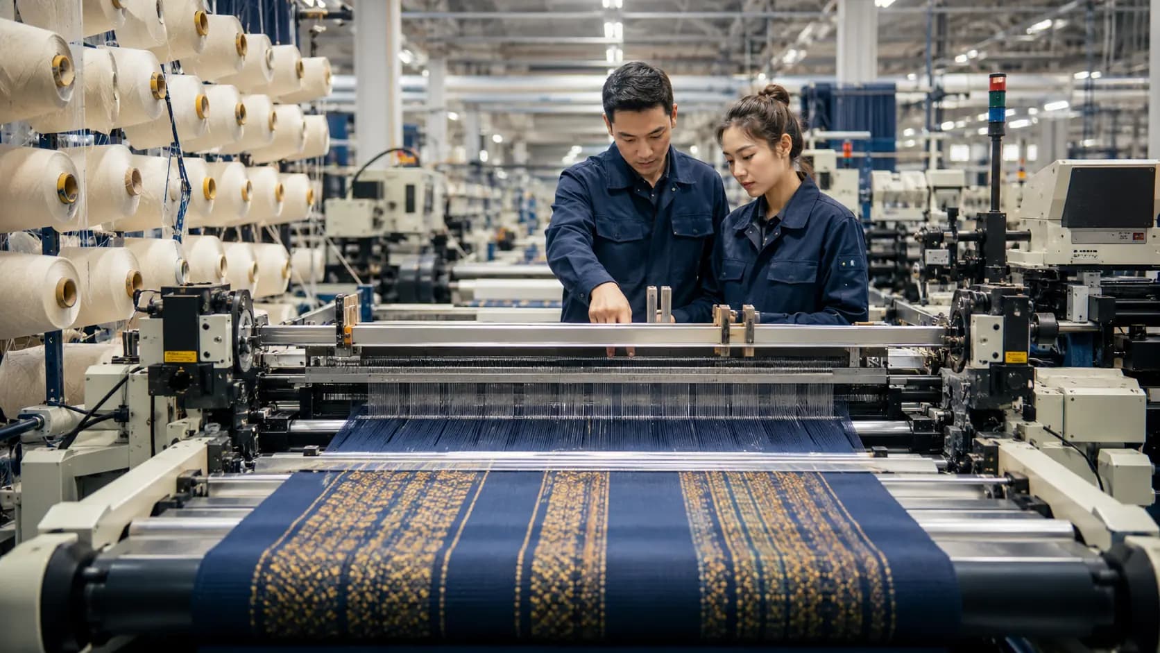 Spinning and weaving manufacturing activity inside a Thai textile facility.